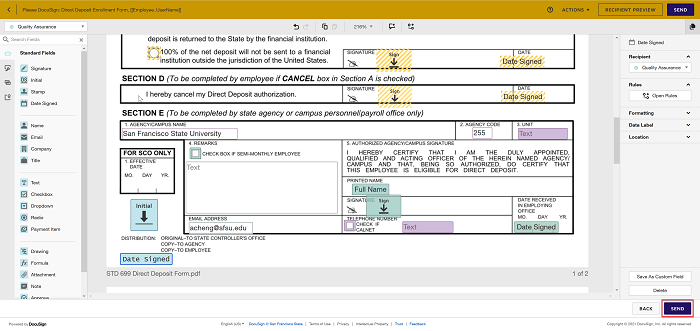 Add assigned to recipient send button highlighted