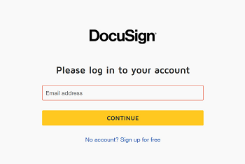DocuSign login prompting input of email address