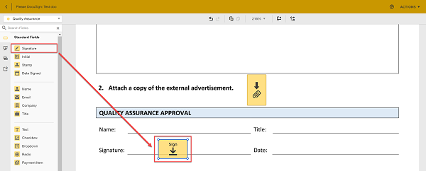 add signature and form fields to the document