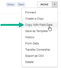 Click the drop-down arrow to show the actions menu and select Copy with Field Data.